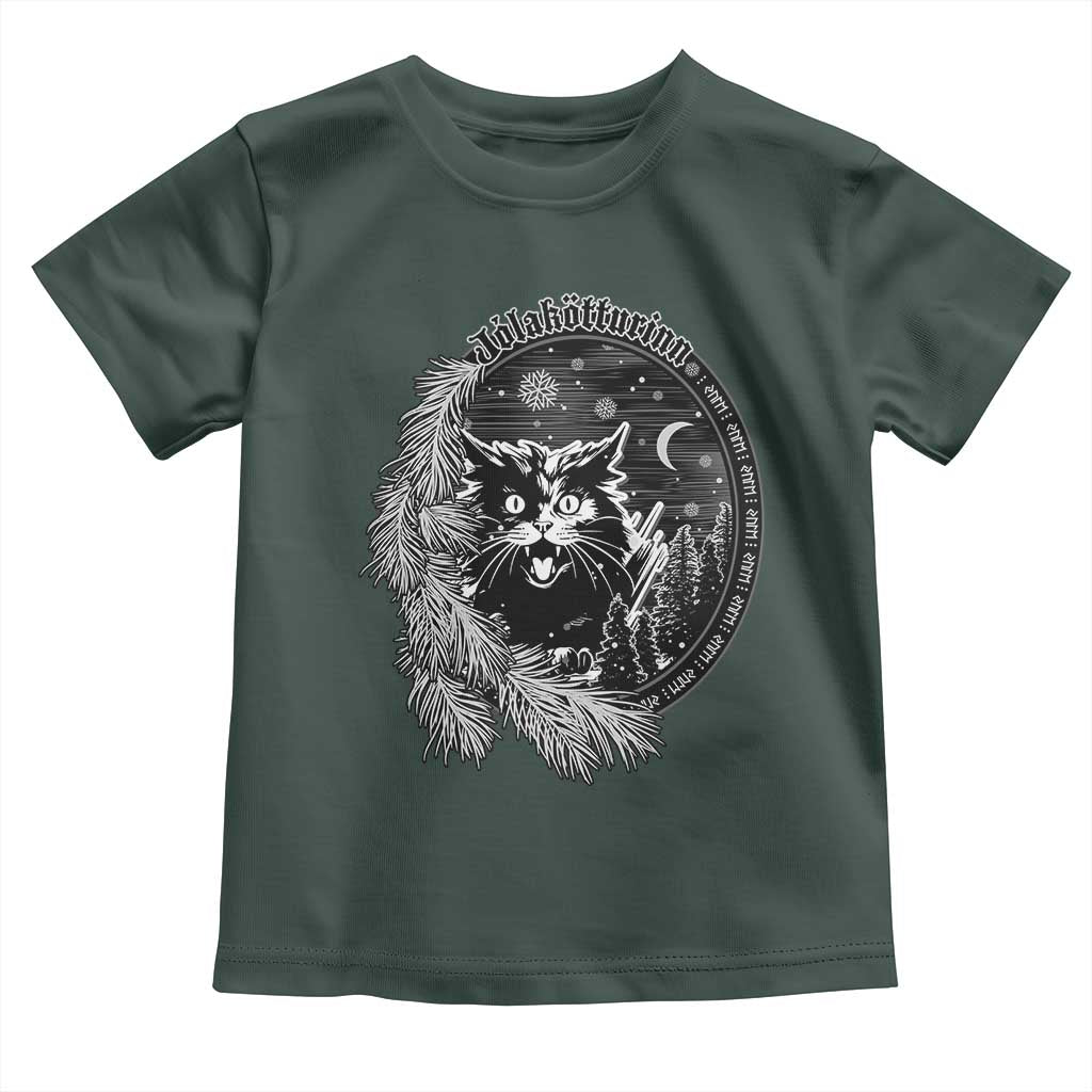 Funny Yule Black Cat Mistletoe Jolakotturinn Toddler T Shirt