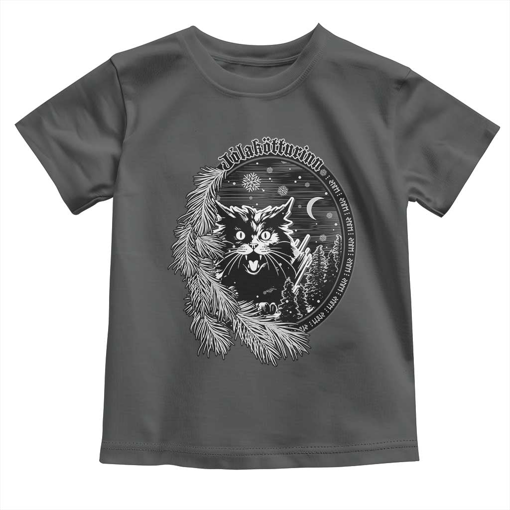 Funny Yule Black Cat Mistletoe Jolakotturinn Toddler T Shirt
