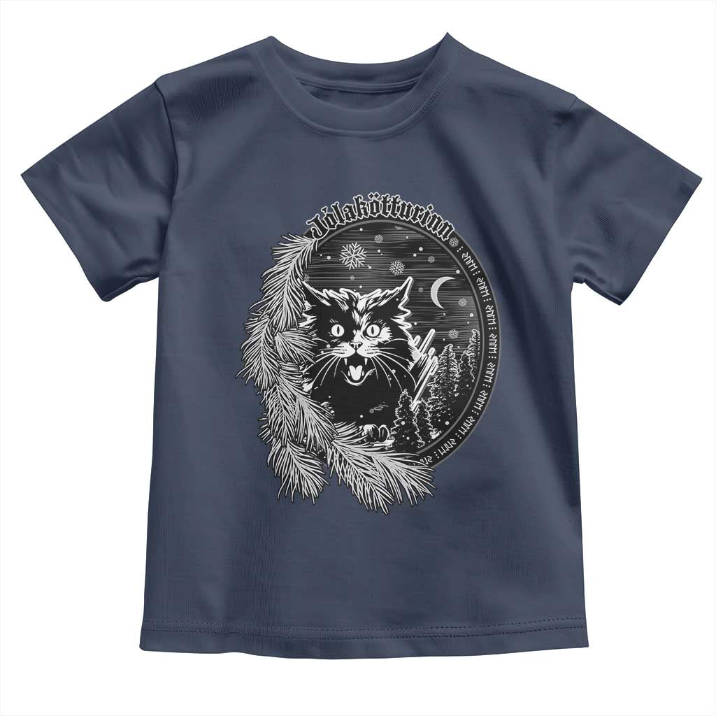 Funny Yule Black Cat Mistletoe Jolakotturinn Toddler T Shirt