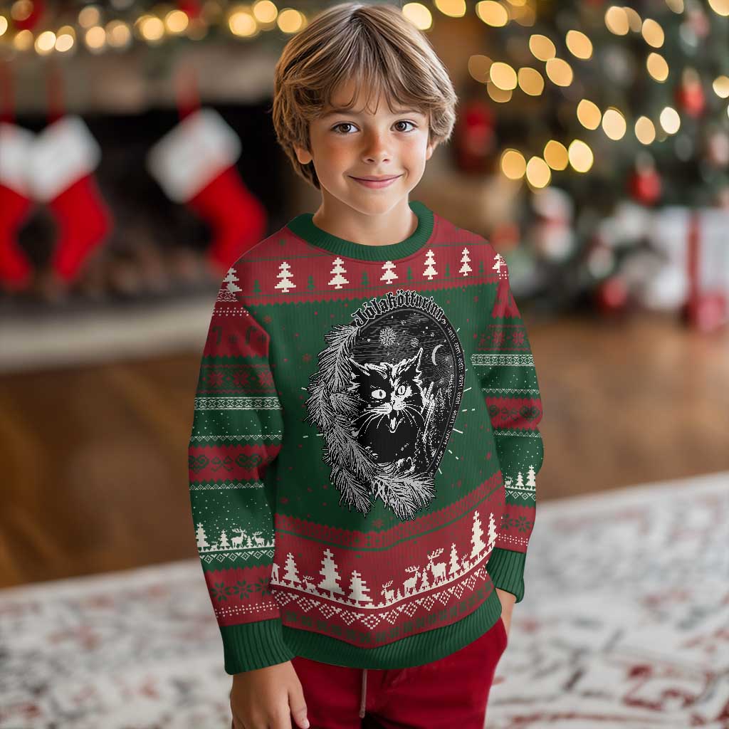 Funny Yule Black Cat Mistletoe Jolakotturinn Ugly Christmas Sweater - Wonder Print Shop