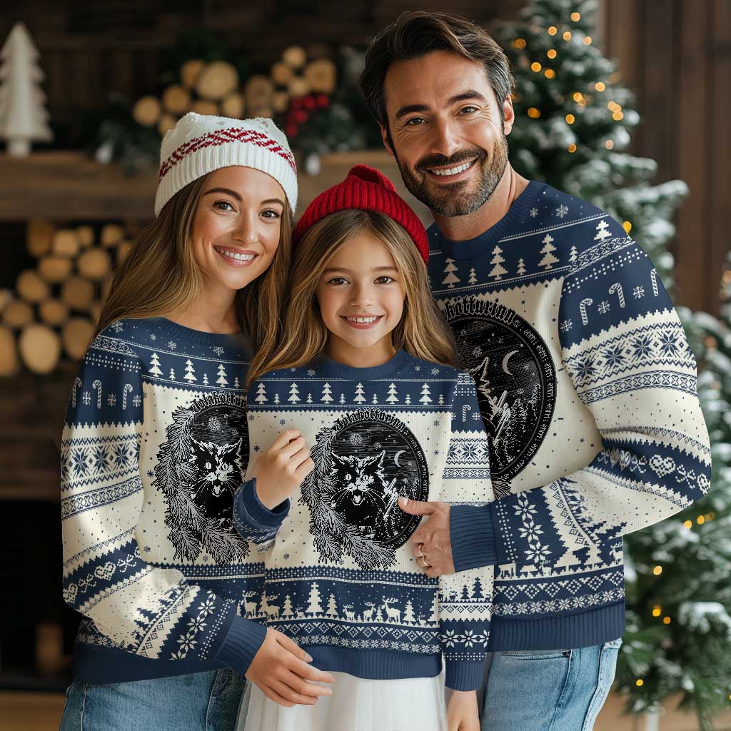 Funny Yule Black Cat Mistletoe Jolakotturinn Ugly Christmas Sweater - Wonder Print Shop