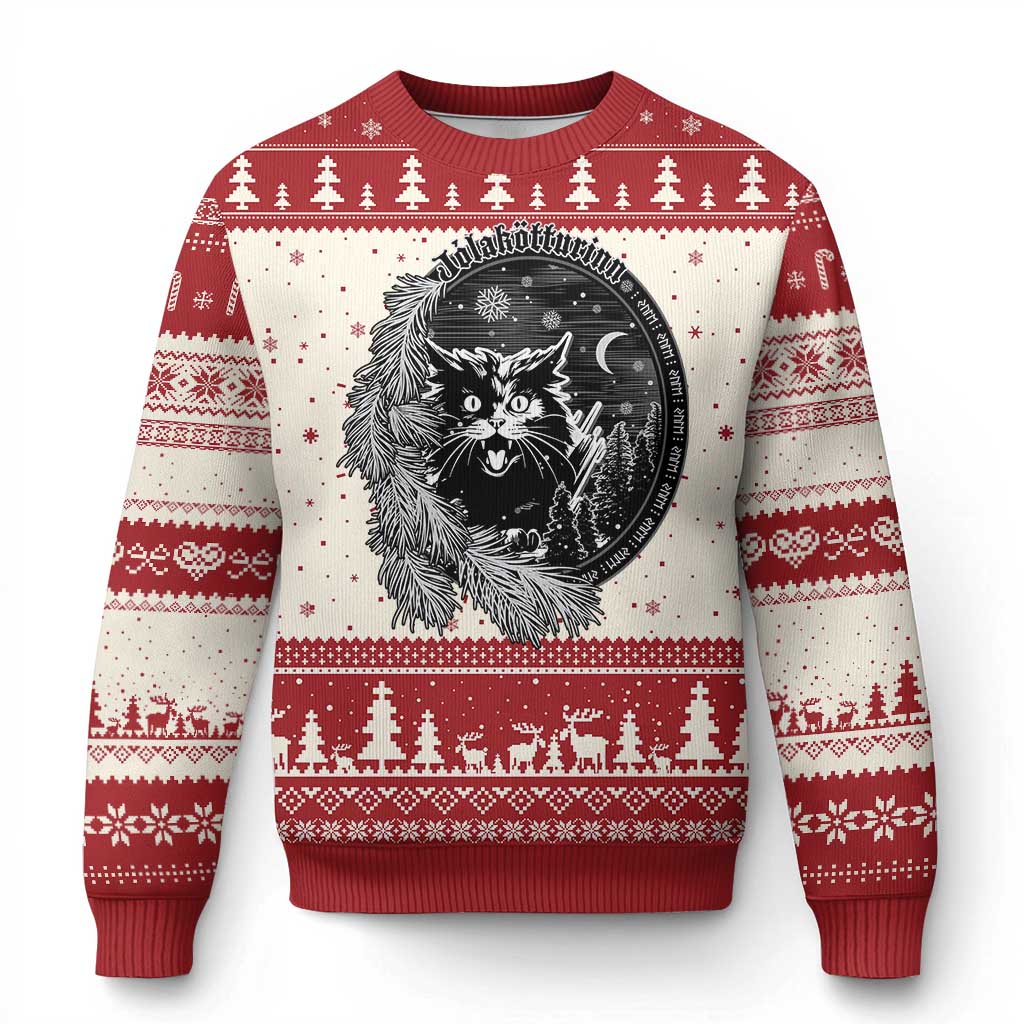 Funny Yule Black Cat Mistletoe Jolakotturinn Ugly Christmas Sweater - Wonder Print Shop