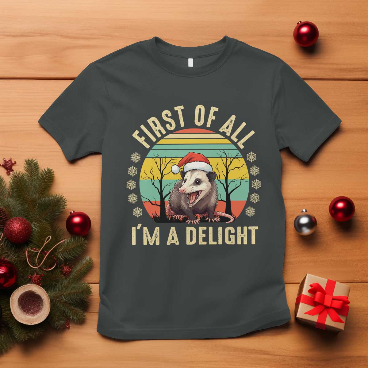 Funny First Of All I'm A Delight T Shirt Angry Opossum Possum Christmas - Wonder Print Shop