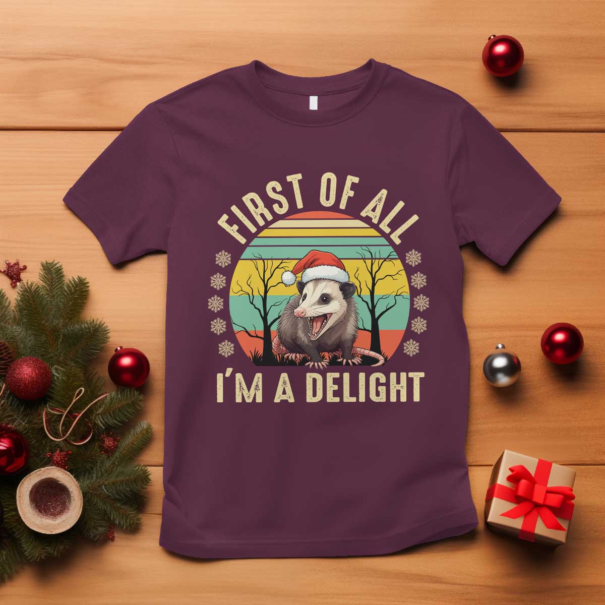Funny First Of All I'm A Delight T Shirt Angry Opossum Possum Christmas - Wonder Print Shop