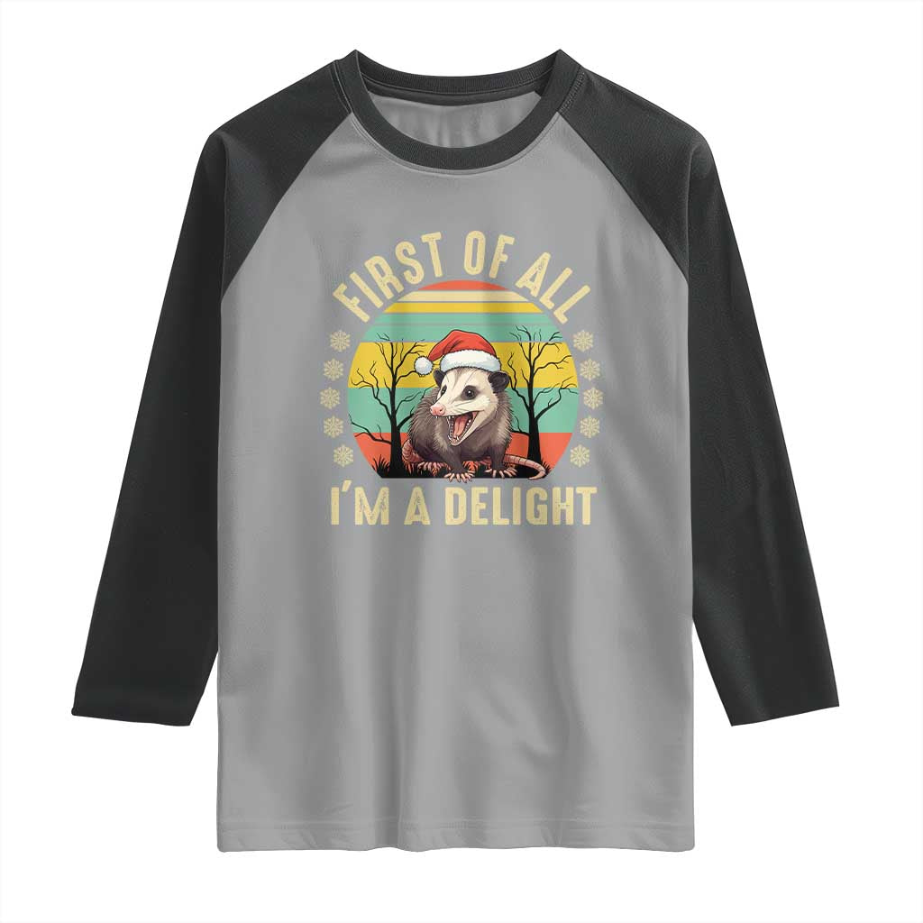 Funny First Of All I'm A Delight Raglan Shirt Angry Opossum Possum Christmas - Wonder Print Shop