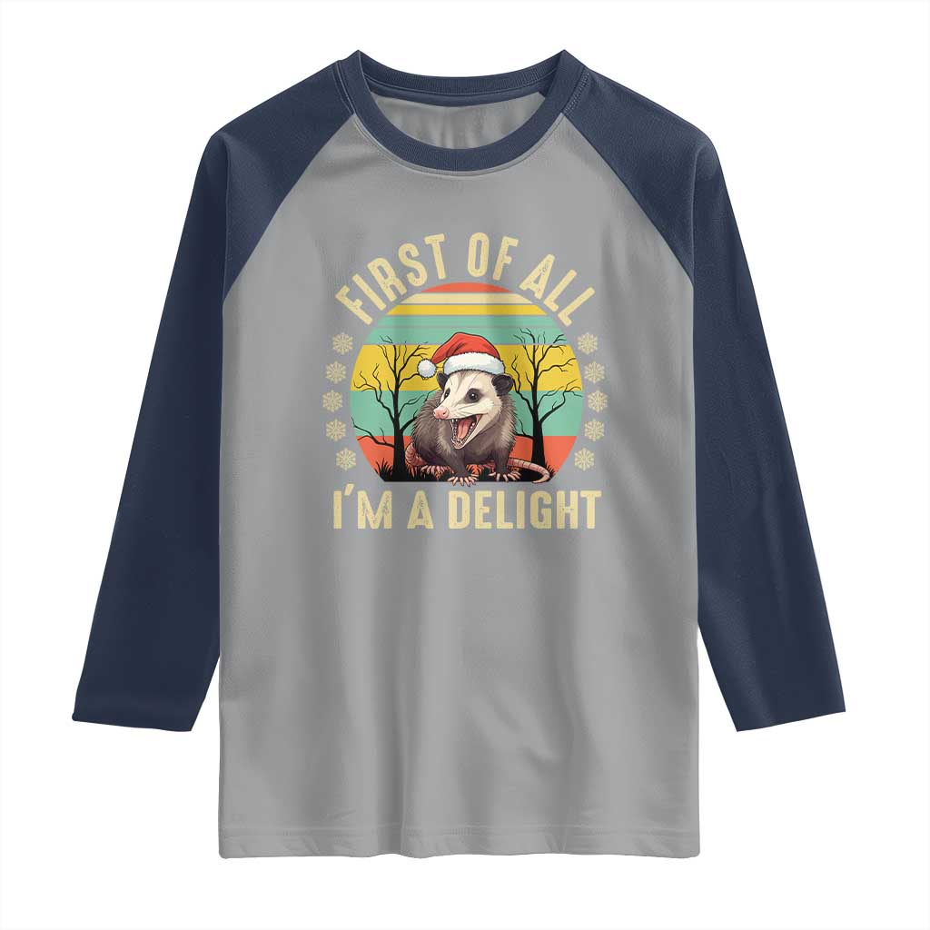 Funny First Of All I'm A Delight Raglan Shirt Angry Opossum Possum Christmas - Wonder Print Shop