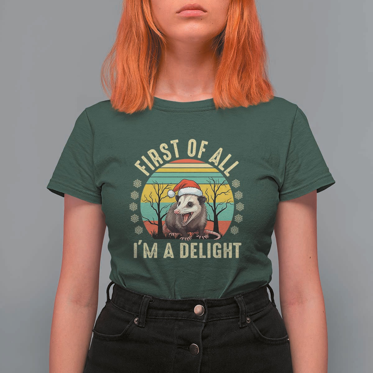 Funny First Of All I'm A Delight T Shirt For Women Angry Opossum Possum Christmas - Wonder Print Shop