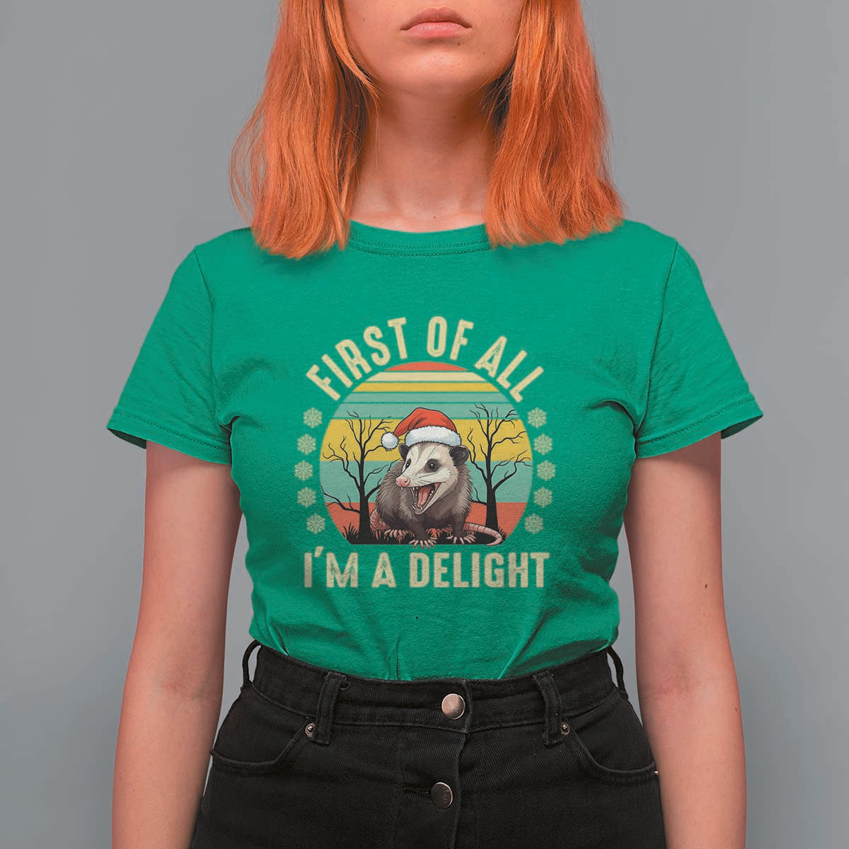 Funny First Of All I'm A Delight T Shirt For Women Angry Opossum Possum Christmas - Wonder Print Shop