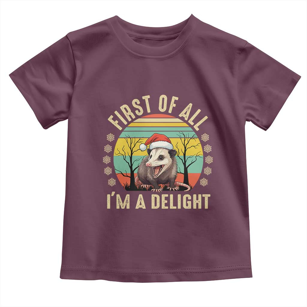Funny First Of All I'm A Delight Toddler T Shirt Angry Opossum Possum Christmas