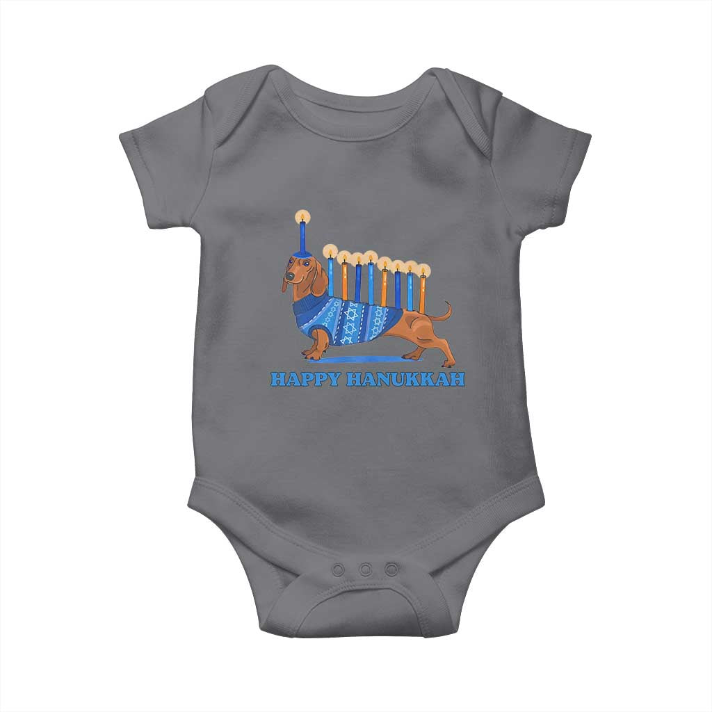 Funny Happy Hanukkah Dachshund Wiener Dog Menorah Baby Onesie