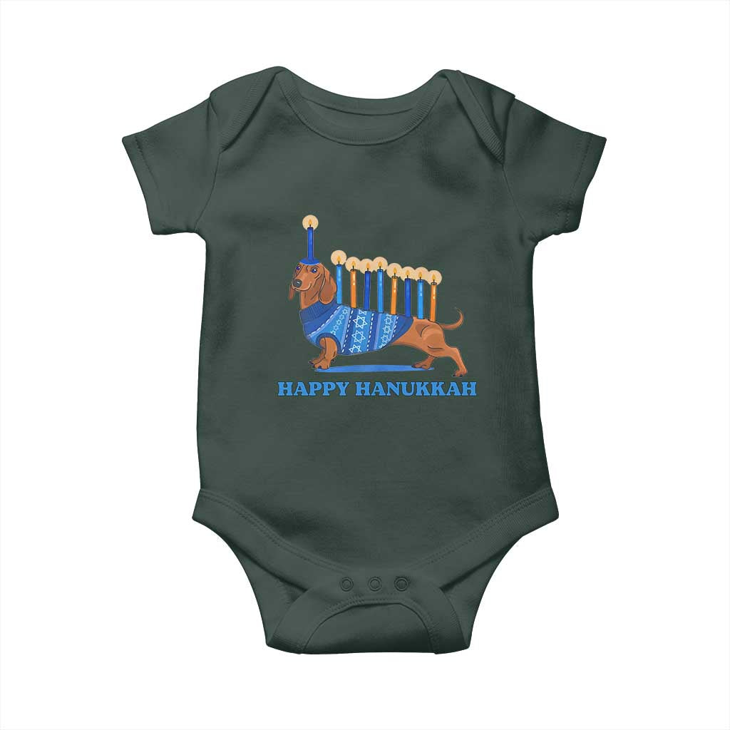 Funny Happy Hanukkah Dachshund Wiener Dog Menorah Baby Onesie