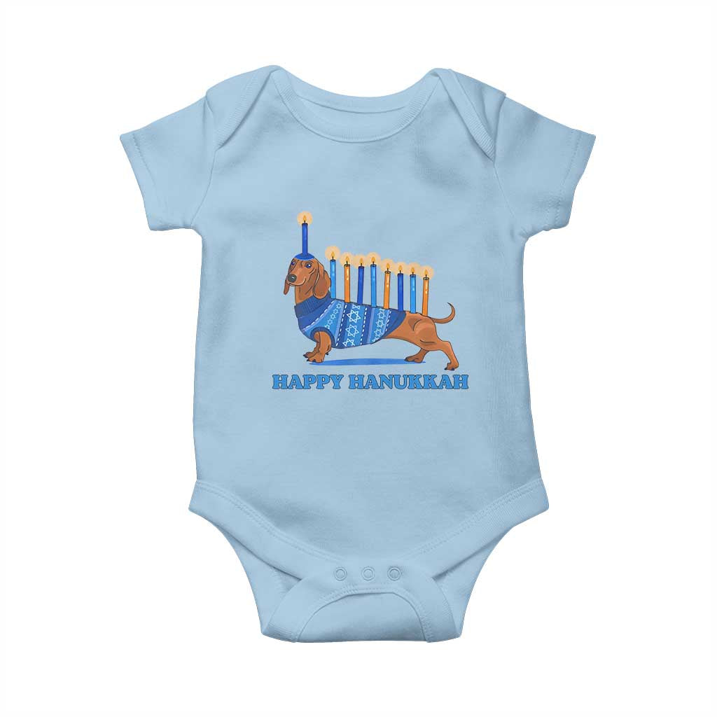 Funny Happy Hanukkah Dachshund Wiener Dog Menorah Baby Onesie