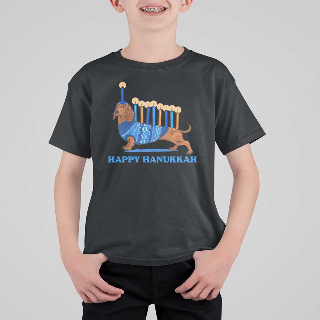 Funny Happy Hanukkah Dachshund Wiener Dog Menorah T Shirt For Kid - Wonder Print Shop