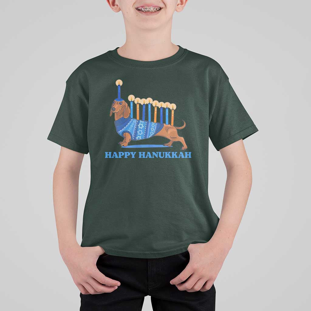 Funny Happy Hanukkah Dachshund Wiener Dog Menorah T Shirt For Kid - Wonder Print Shop