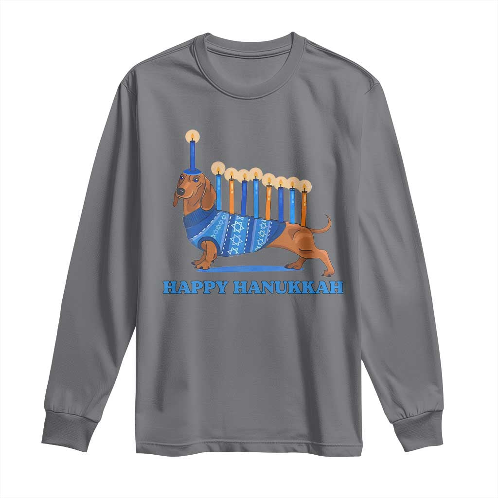 Funny Happy Hanukkah Dachshund Wiener Dog Menorah Long Sleeve Shirt