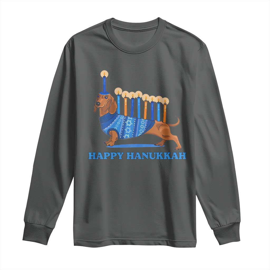 Funny Happy Hanukkah Dachshund Wiener Dog Menorah Long Sleeve Shirt