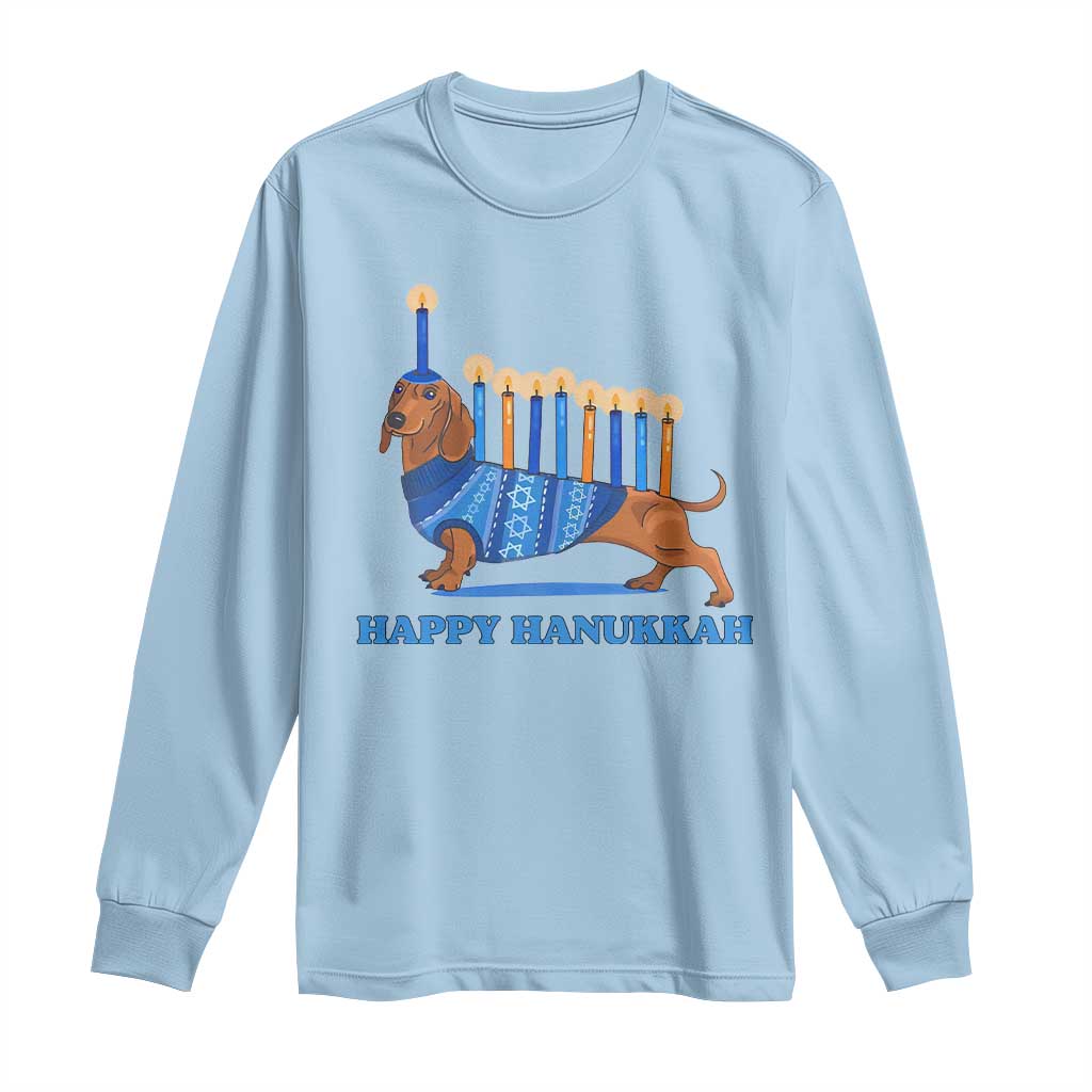 Funny Happy Hanukkah Dachshund Wiener Dog Menorah Long Sleeve Shirt