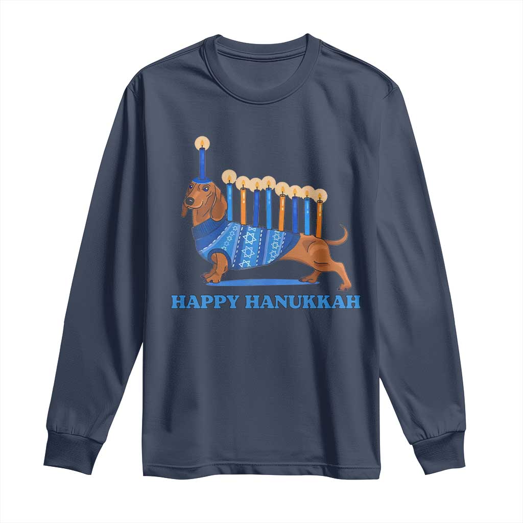 Funny Happy Hanukkah Dachshund Wiener Dog Menorah Long Sleeve Shirt