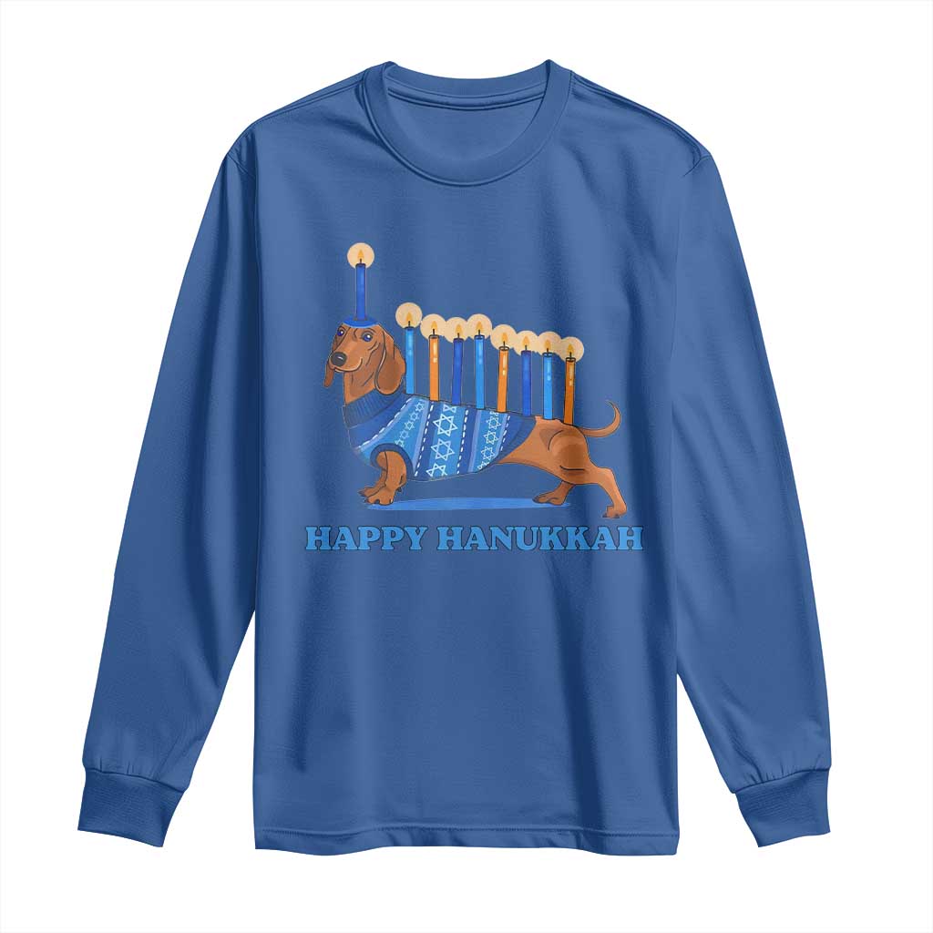 Funny Happy Hanukkah Dachshund Wiener Dog Menorah Long Sleeve Shirt