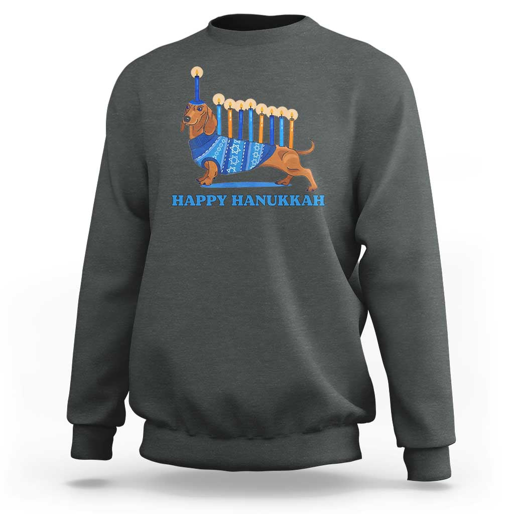 Funny Happy Hanukkah Dachshund Wiener Dog Menorah Sweatshirt - Wonder Print Shop