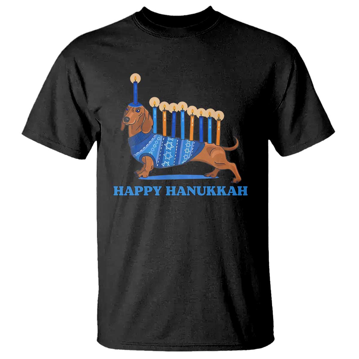 Funny Happy Hanukkah Dachshund Wiener Dog Menorah T Shirt - Wonder Print Shop