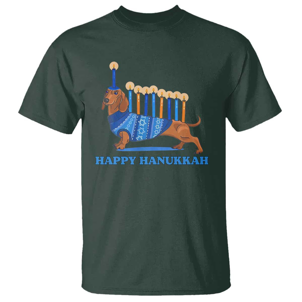 Funny Happy Hanukkah Dachshund Wiener Dog Menorah T Shirt - Wonder Print Shop