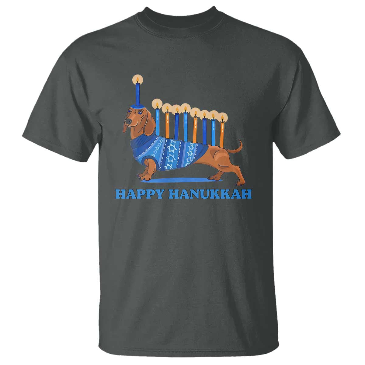 Funny Happy Hanukkah Dachshund Wiener Dog Menorah T Shirt - Wonder Print Shop