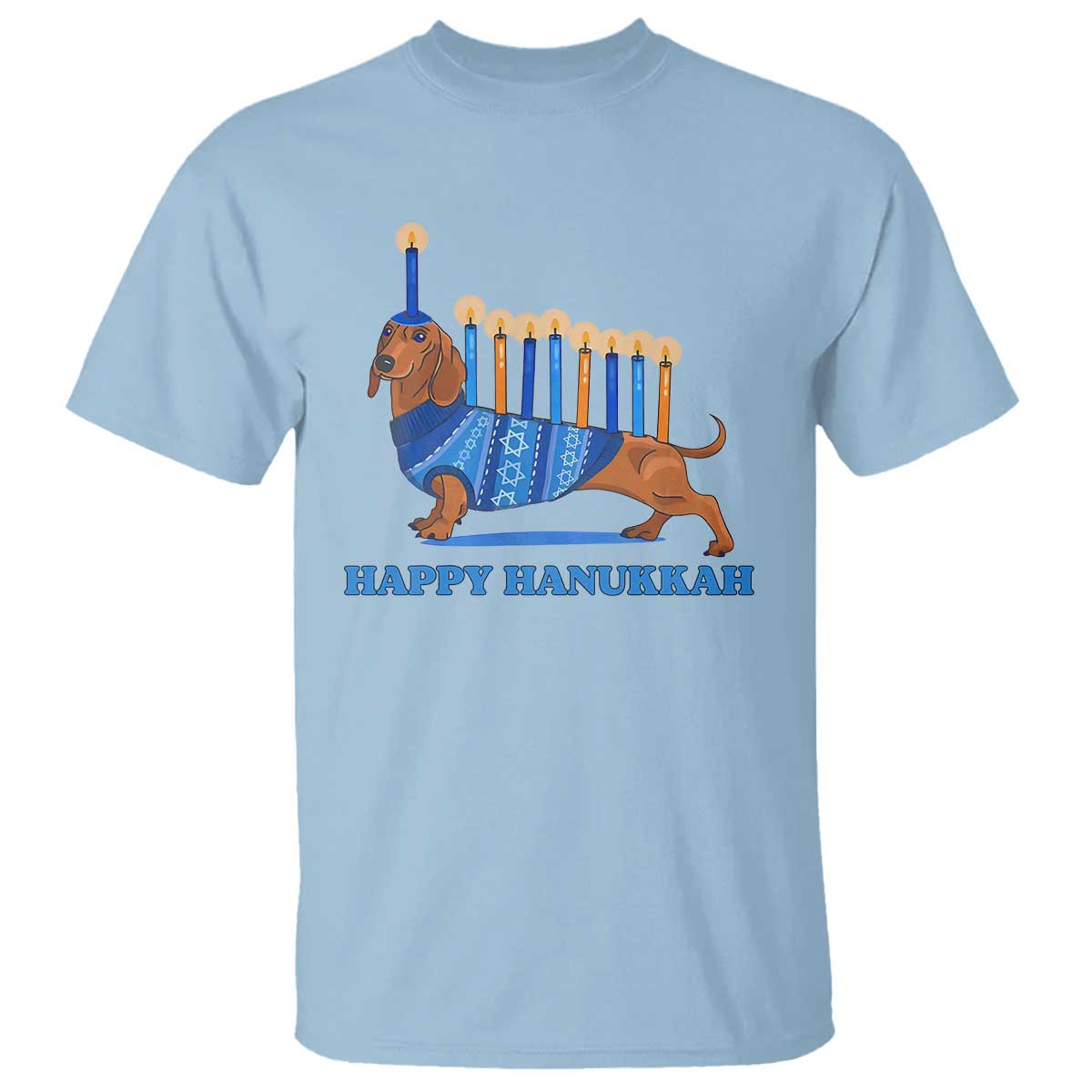 Funny Happy Hanukkah Dachshund Wiener Dog Menorah T Shirt - Wonder Print Shop