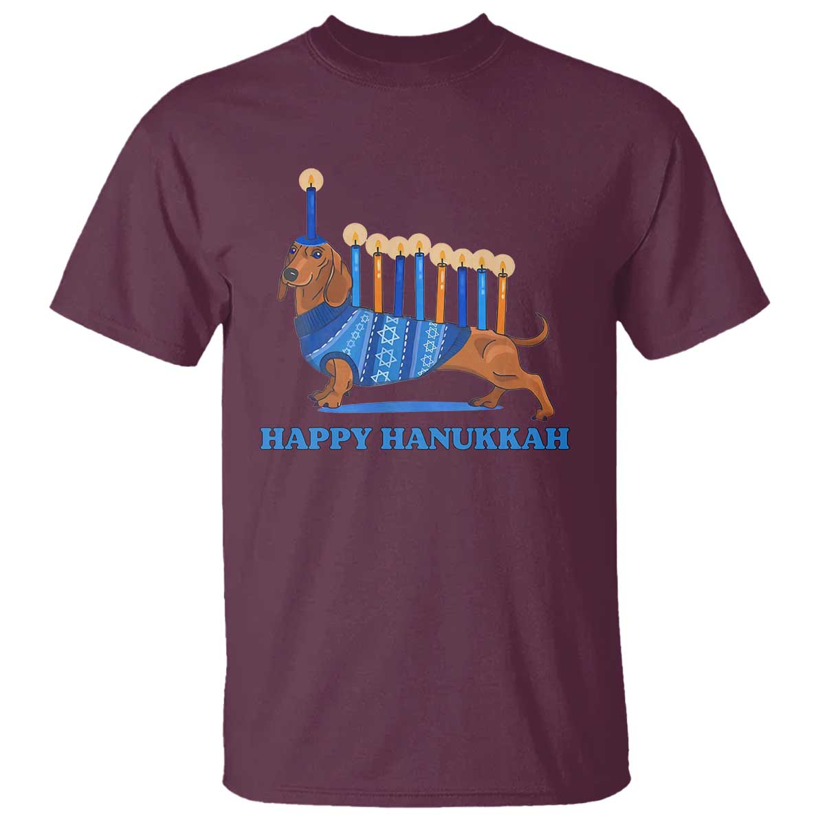Funny Happy Hanukkah Dachshund Wiener Dog Menorah T Shirt - Wonder Print Shop