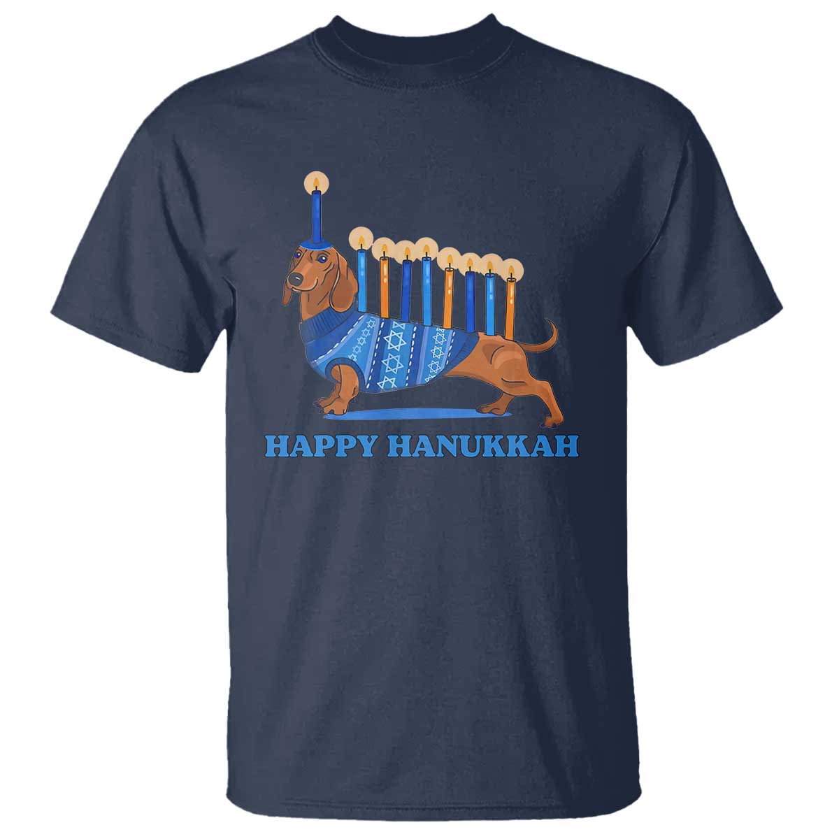 Funny Happy Hanukkah Dachshund Wiener Dog Menorah T Shirt - Wonder Print Shop
