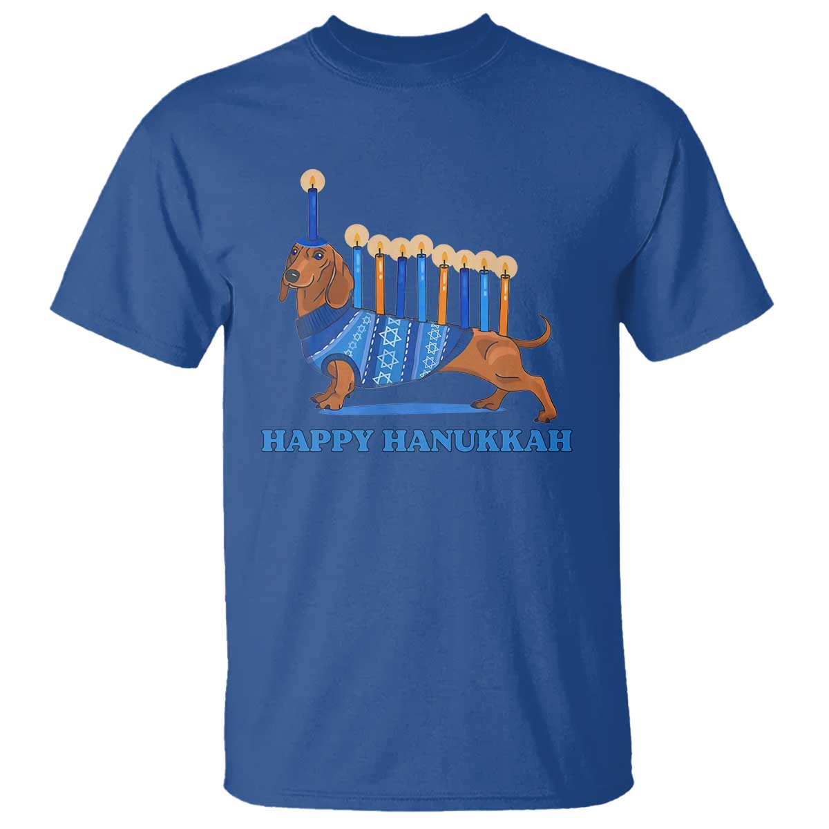 Funny Happy Hanukkah Dachshund Wiener Dog Menorah T Shirt - Wonder Print Shop