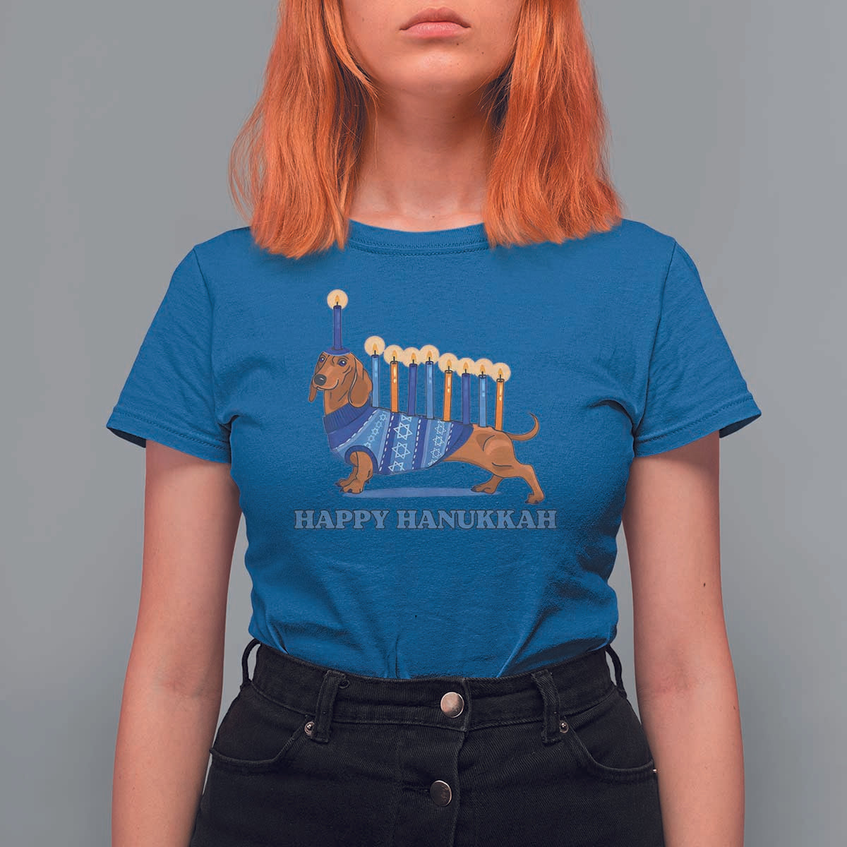 Funny Happy Hanukkah Dachshund Wiener Dog Menorah T Shirt For Women - Wonder Print Shop