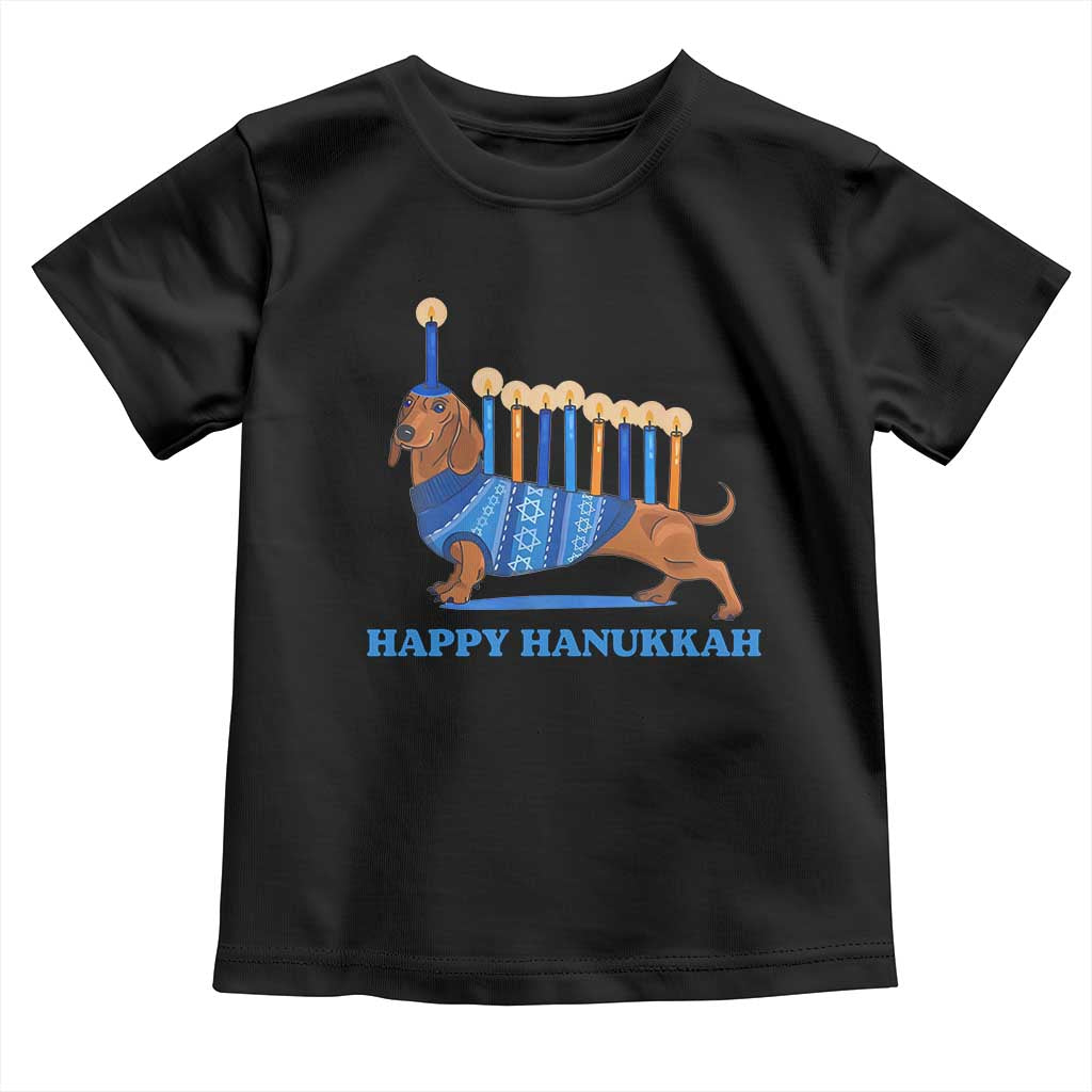 Funny Happy Hanukkah Dachshund Wiener Dog Menorah Toddler T Shirt