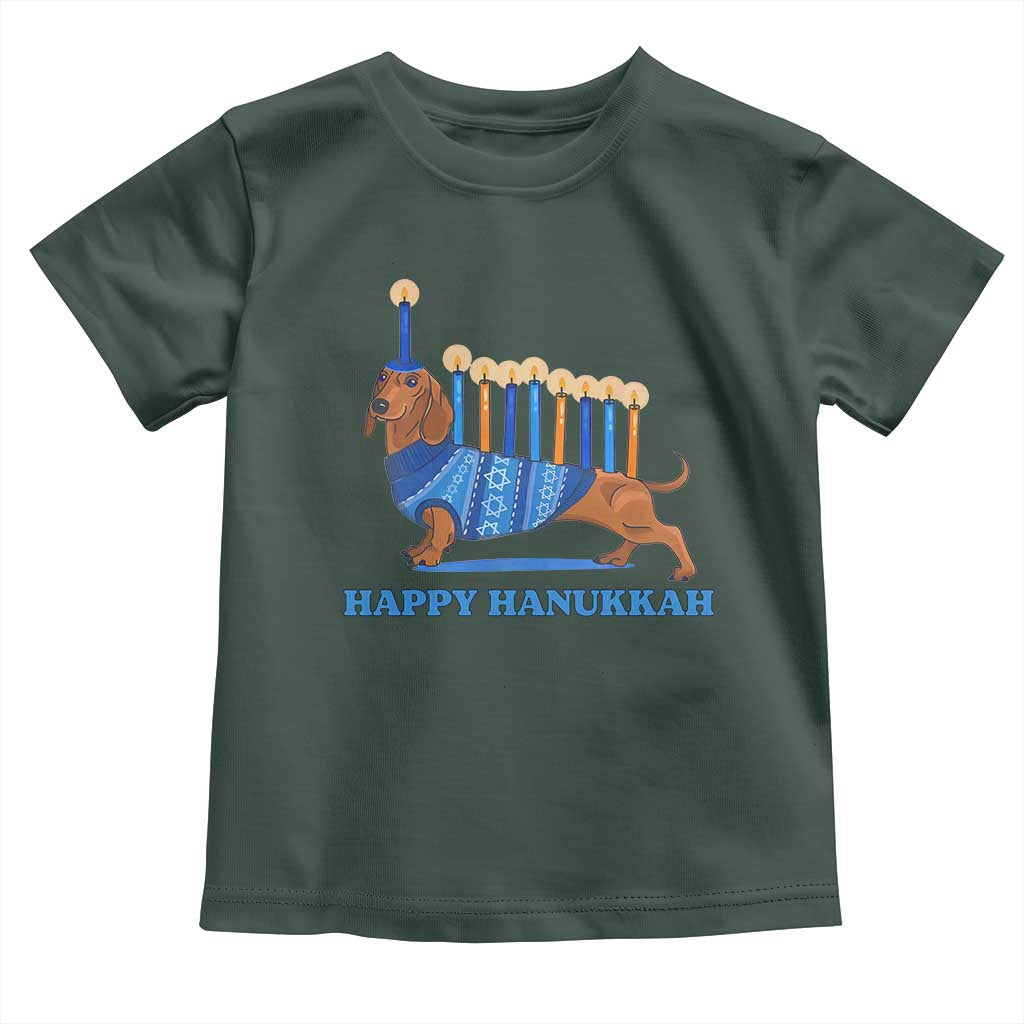 Funny Happy Hanukkah Dachshund Wiener Dog Menorah Toddler T Shirt