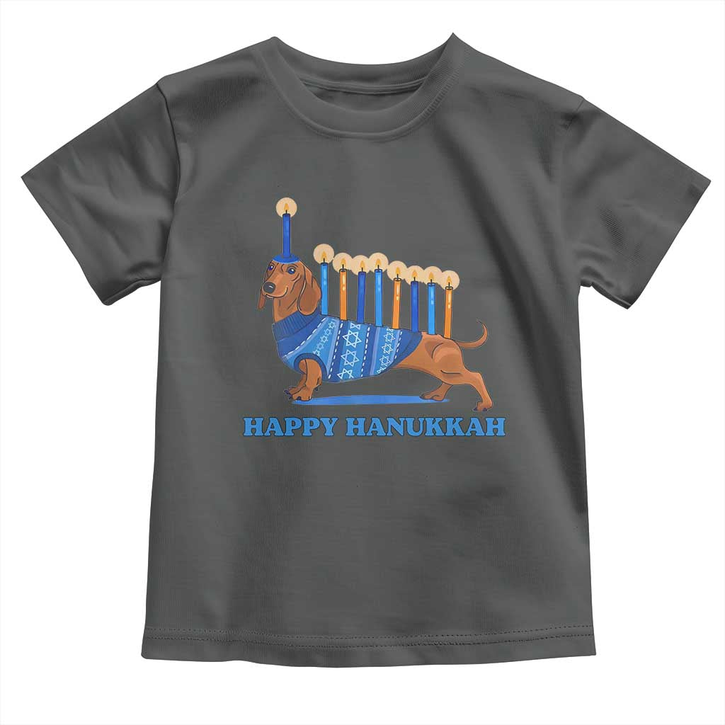 Funny Happy Hanukkah Dachshund Wiener Dog Menorah Toddler T Shirt
