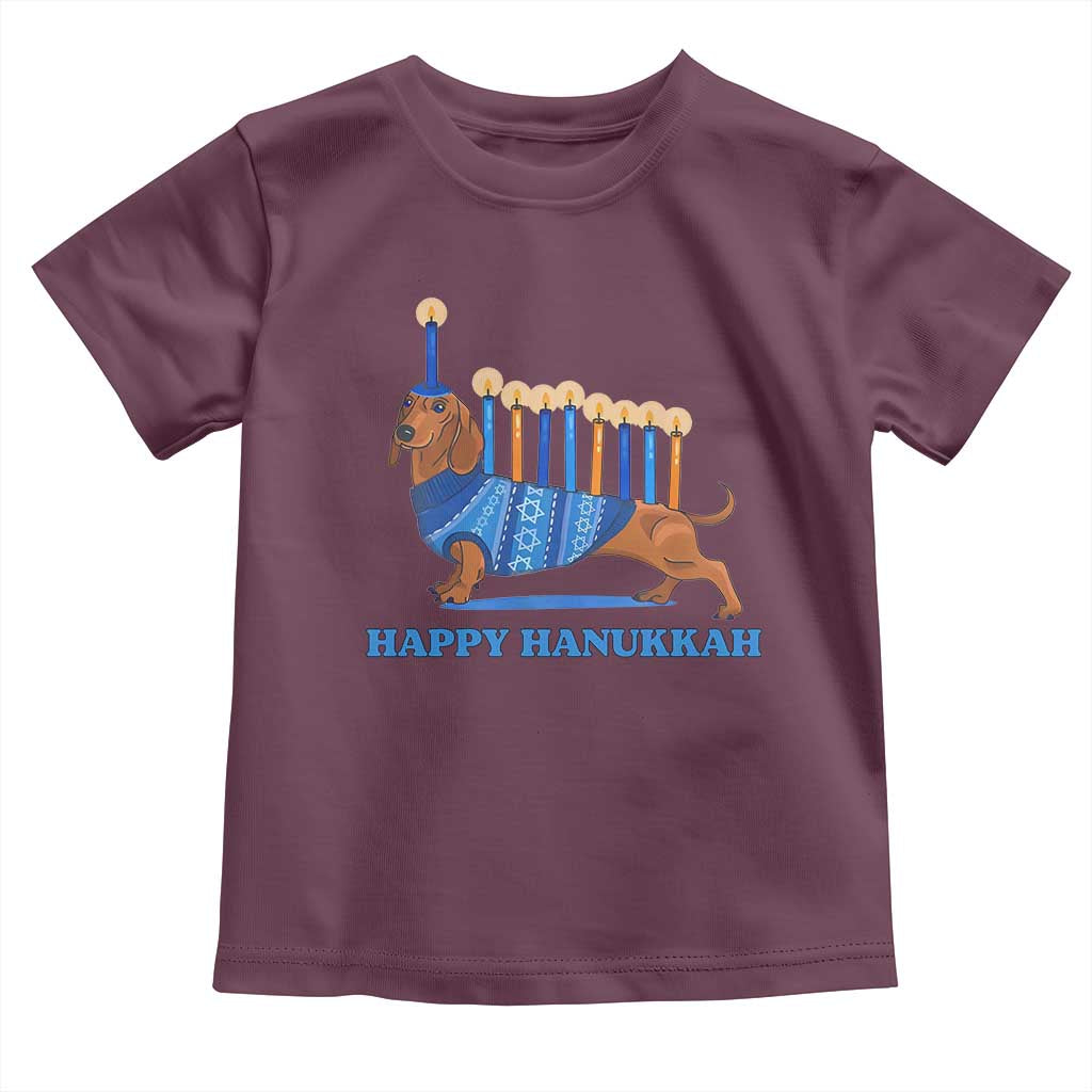 Funny Happy Hanukkah Dachshund Wiener Dog Menorah Toddler T Shirt