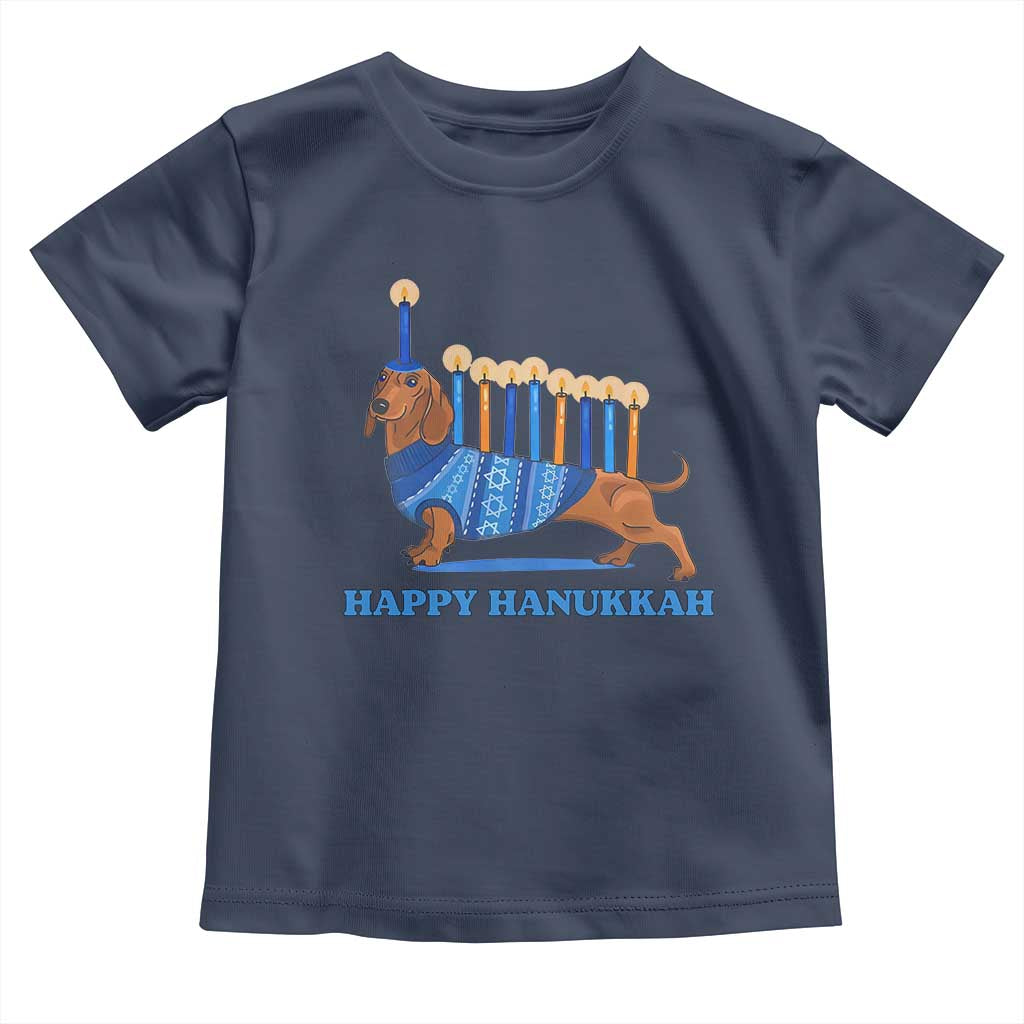 Funny Happy Hanukkah Dachshund Wiener Dog Menorah Toddler T Shirt