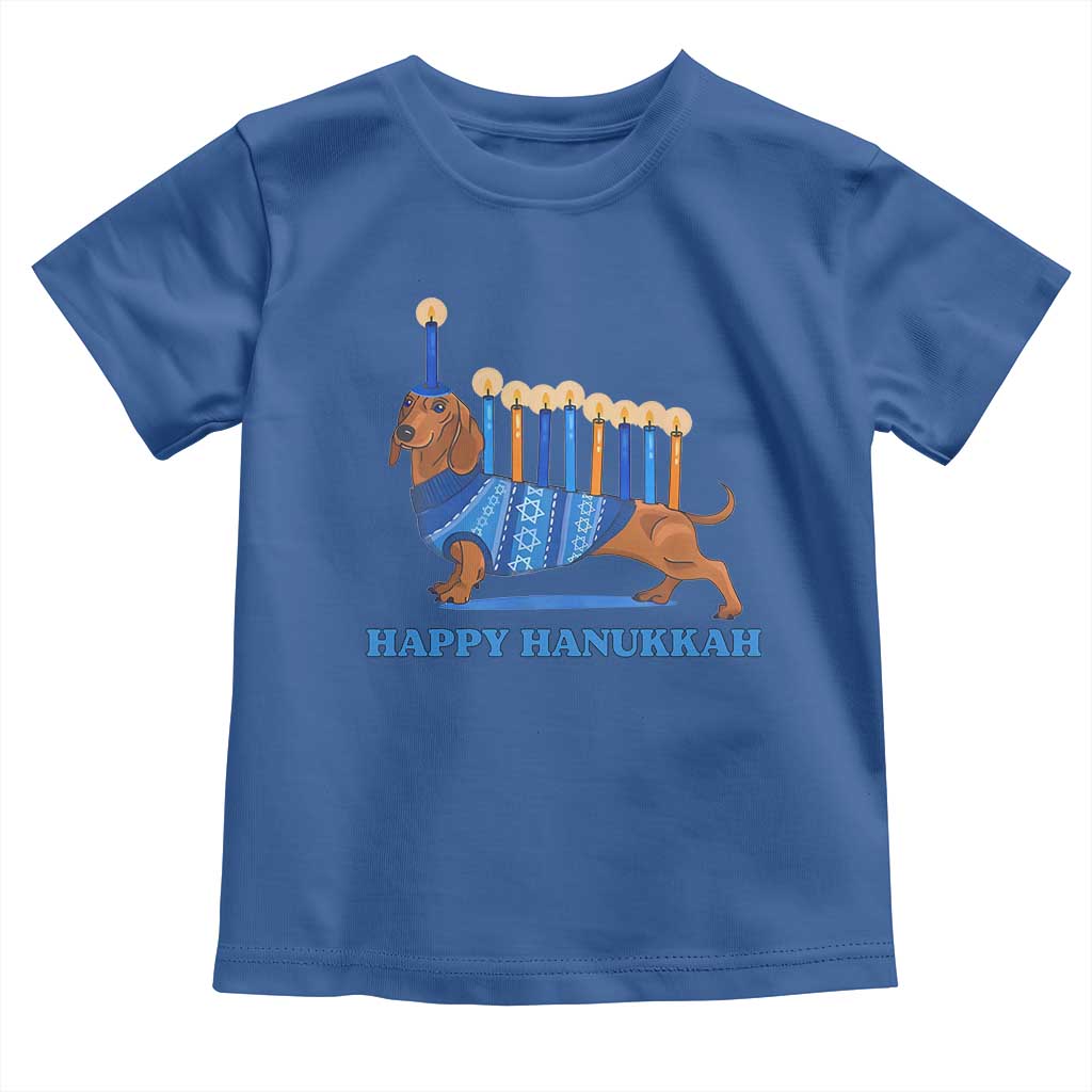 Funny Happy Hanukkah Dachshund Wiener Dog Menorah Toddler T Shirt