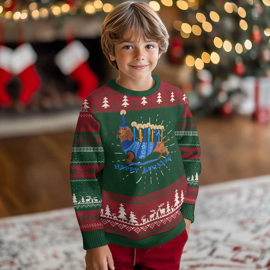 Funny Happy Hanukkah Dachshund Wiener Dog Menorah Ugly Christmas Sweater - Wonder Print Shop