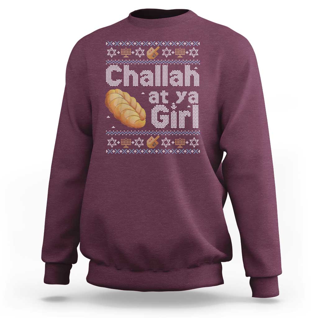 Funny Hanukkah Sweatshirt Challah At Ya Girl Jewish Holiday - Wonder Print Shop