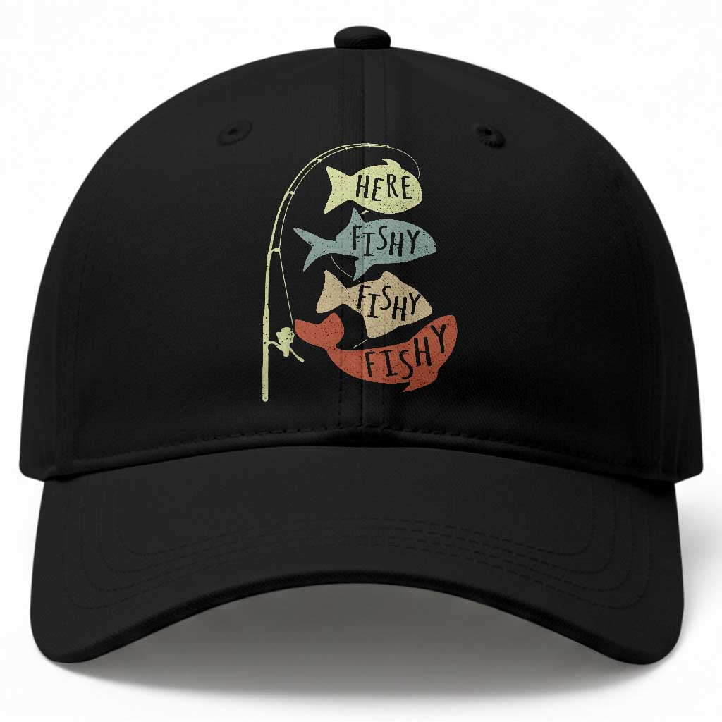 Funny Here Fishy Fishy Retro Fisherman Baseball Cap