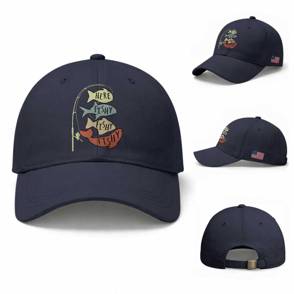 Funny Here Fishy Fishy Retro Fisherman Baseball Cap