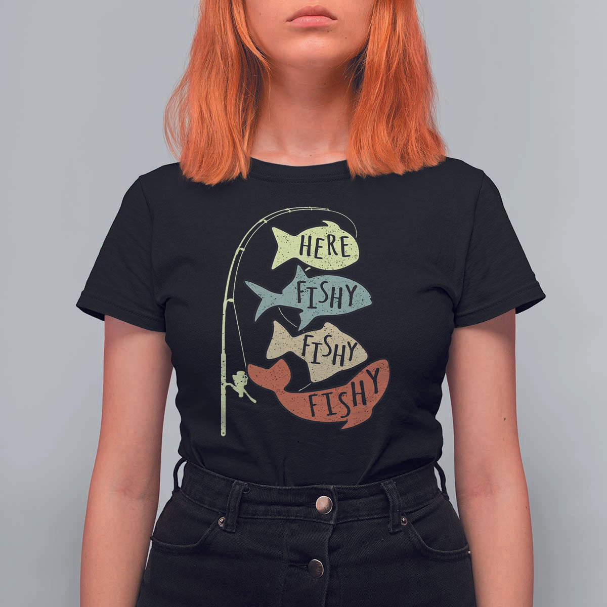 Funny Here Fishy Fishy Retro Fisherman T Shirt For Women - Wonder Print Shop