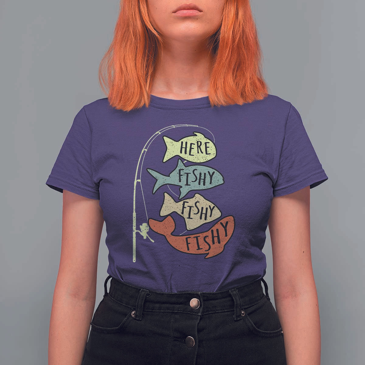 Funny Here Fishy Fishy Retro Fisherman T Shirt For Women - Wonder Print Shop