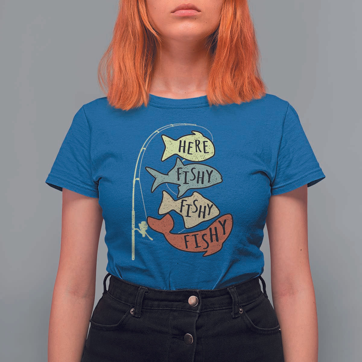 Funny Here Fishy Fishy Retro Fisherman T Shirt For Women - Wonder Print Shop