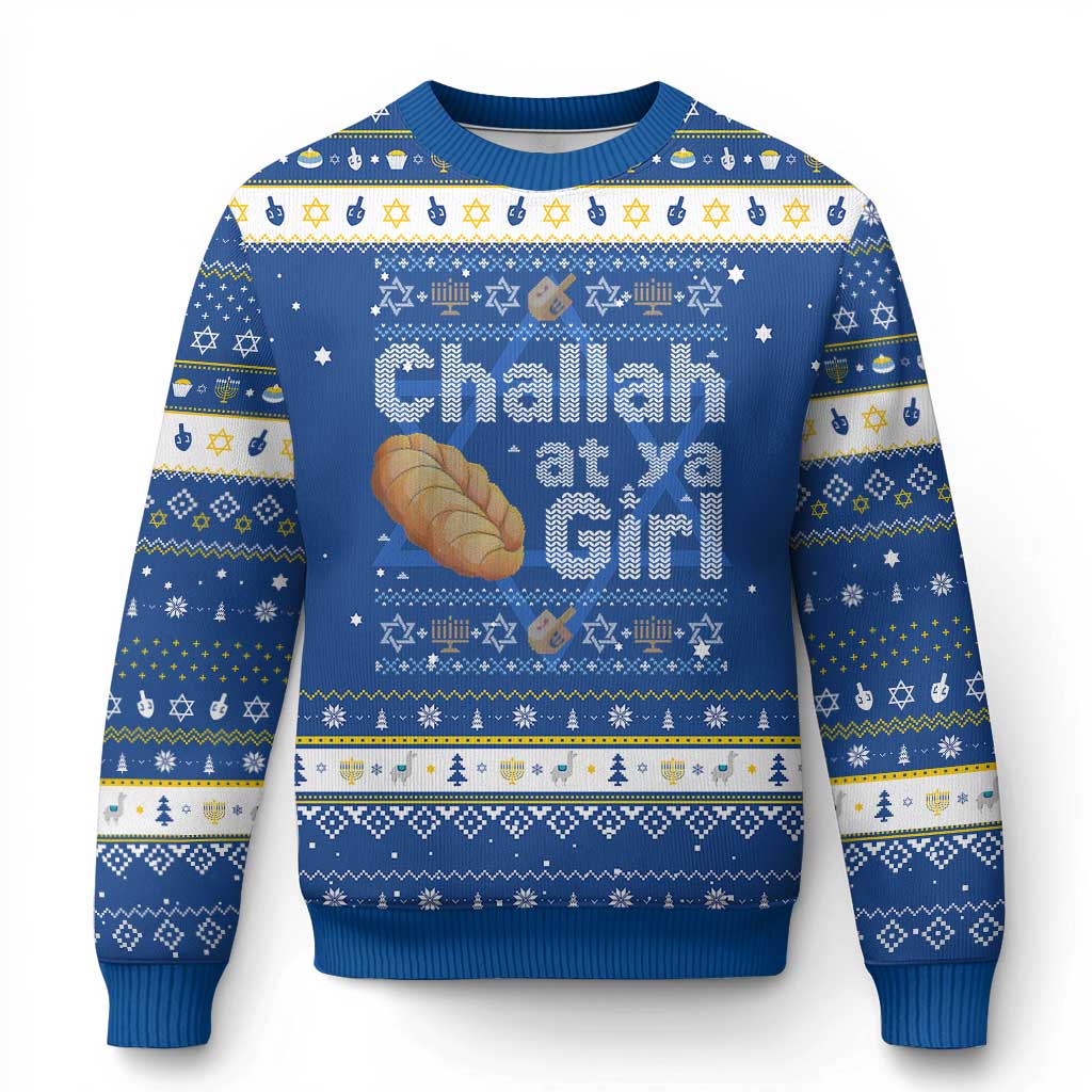 Funny Chanukah Hanukkah Ugly Sweater Challah At Ya Girl Jewish Holiday - Wonder Print Shop