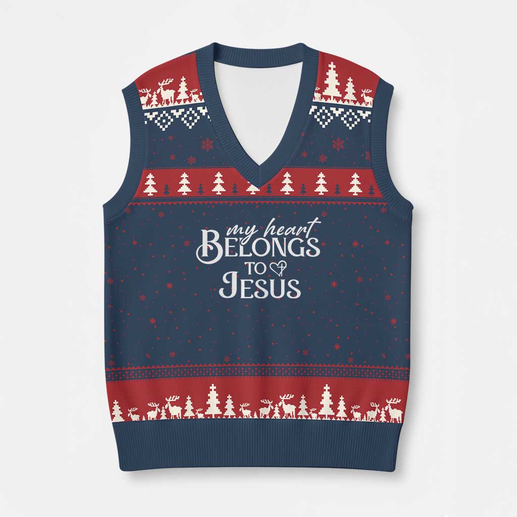 My Heart Belongs To Jesus V-Neck Knit Sweater Vest Christian Religious God Valentine's Day - Wonder Print Shop