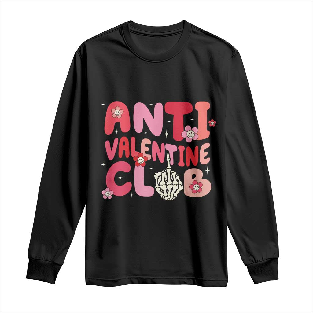 Funny Anti Valentine Club Long Sleeve Shirt Retro Anti Valentine's Day Middle Finger