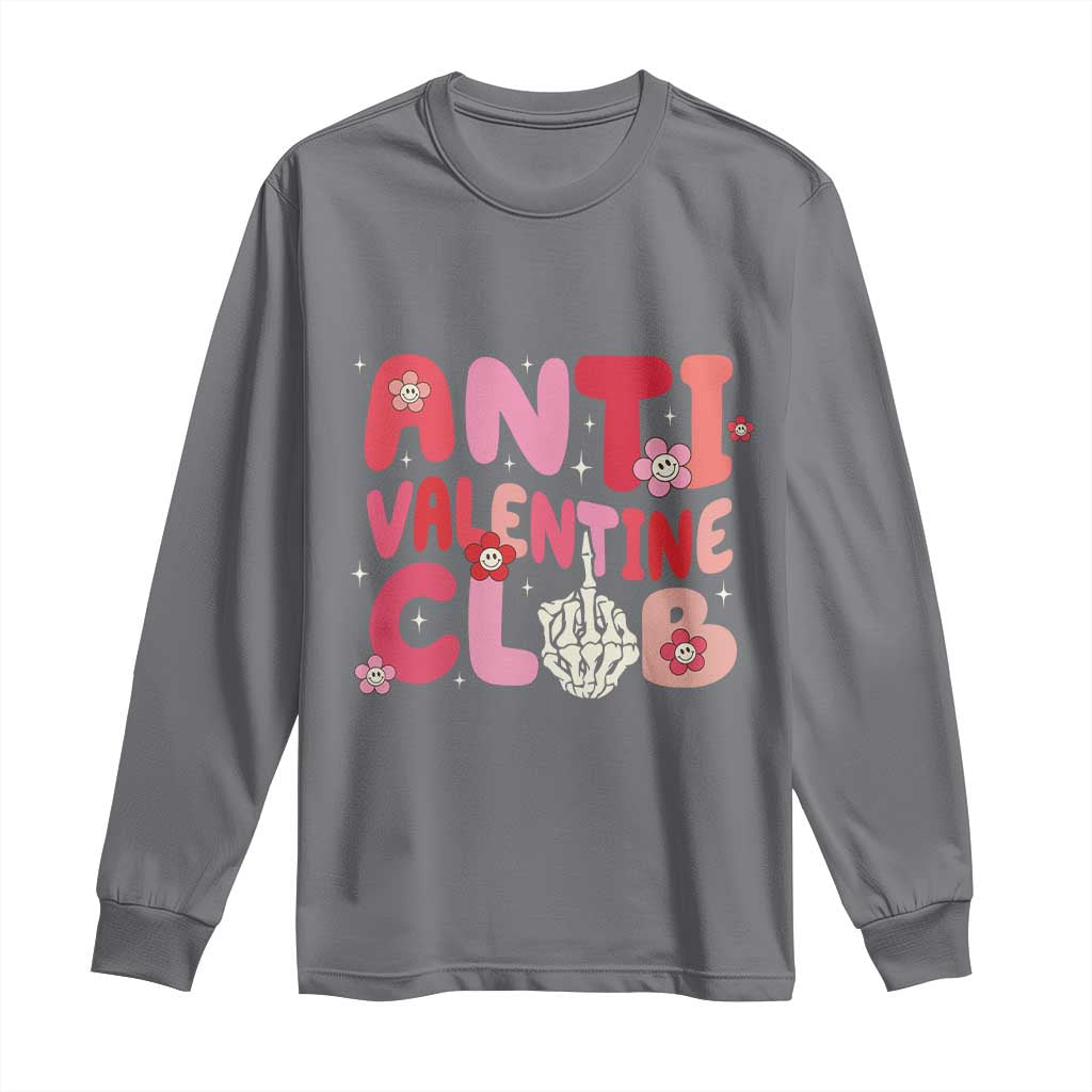 Funny Anti Valentine Club Long Sleeve Shirt Retro Anti Valentine's Day Middle Finger