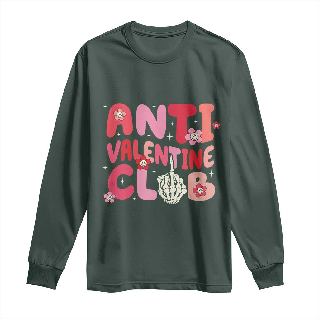 Funny Anti Valentine Club Long Sleeve Shirt Retro Anti Valentine's Day Middle Finger